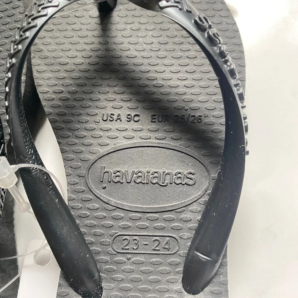 Havaianas Kids Black Rhinestone‎ Embellished Flip Flop Sandals USA 9C EUR 25/26